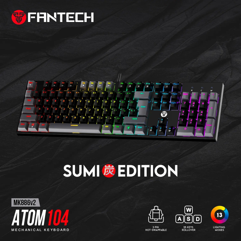 Teclado Fantech Mecánico 100% ATOM104 RGB USA swt azul