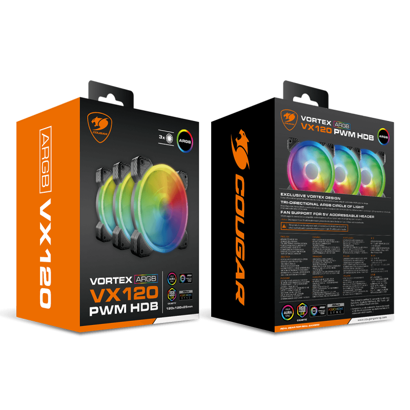 Pack Ventiladores Cougar VORTEX  VX 120 PWM HDB (3 Ventiladores)