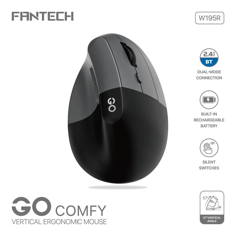 Mouse ergonómico vertical inalámbrico W195R Grey Mouse ergonómico vertical inalámbrico W195R Grey
