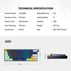 ATOM63 RGB Sky Blue MK874V2 Teclado mecánico factor 60%