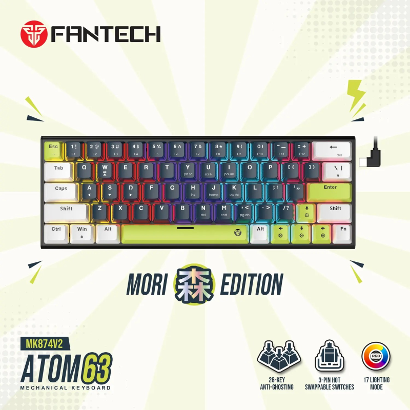 ATOM63 RGB MORI Blue MK874V2 Teclado mecánico factor 60%  RED SWT