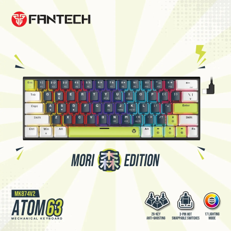 ATOM63 RGB MORI Blue MK874V2 Teclado mecánico factor 60%  RED SWT