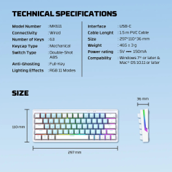 Teclado ATOM X63 MK611 AME Edition White - Switch Rose